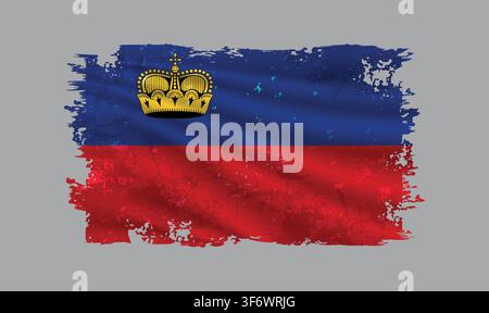 Liechtenstein flag is depicted with brushstrokes and features design elements with a textured style. Stock Vector