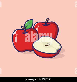 Fresh red apples with slice isolated on pink background for healthy eating and nutrition concept Stock Vector