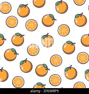 Vibrant orange fruit vector illustration featuring two whole oranges with green leaf and a sliced orange half isolated on a bright yellow background. Stock Vector