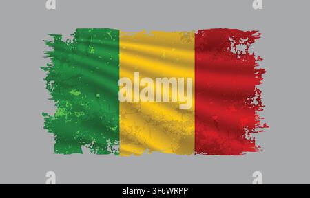 Mali flag is depicted with brushstrokes and features design elements with a textured style. Stock Vector