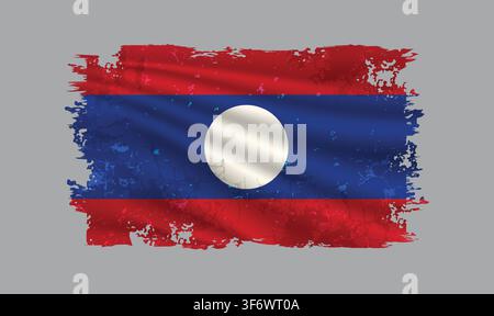 Laos flag is depicted with brushstrokes and features design elements with a textured style. Stock Vector