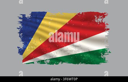 Seychelles flag is depicted with brushstrokes and features design elements with a textured style. Stock Vector