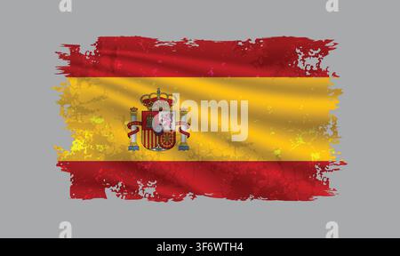 Spain flag is depicted with brushstrokes and features design elements with a textured style. Stock Vector