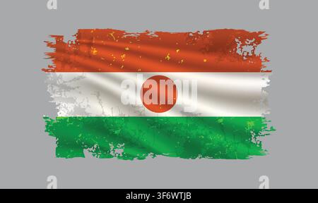 Laos flag is depicted with brushstrokes and features design elements with a textured style. Stock Vector
