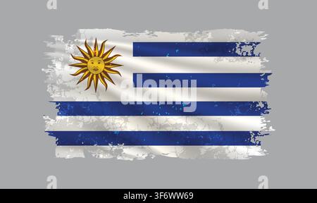 Uruguay flag is depicted with brushstrokes and features design elements with a textured style. Stock Vector