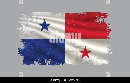 Panama flag is depicted with brushstrokes and features design elements with a textured style. Stock Vector