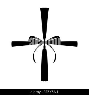 Crossed gift ribbon bow silhouette top view for present box decoration Stock Vector