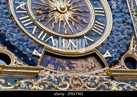 Gros Horloge astronomical clock up close, Rouen, Normandy, France, Europe Stock Photo