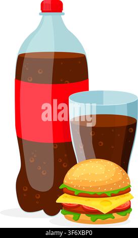 Fast Food Set of Hamburger with soft drink on a White background. Vector illustration stock Illustration Stock Vector