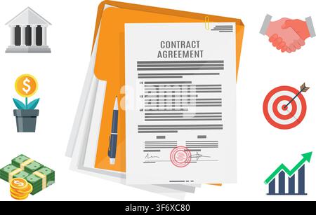 Signed contract agreement document stock illustration Stock Vector