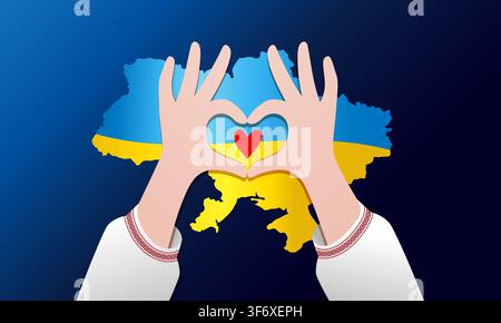 Love Ukraine, creative concept with map and hands. Vector design "Ukraine is my home" with map and hands holding heart Stock Vector