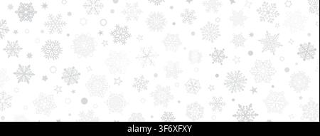 Elegant winter scene featuring various snowflake designs in soft grey and white tones for a festive Christmas background. Stock Vector
