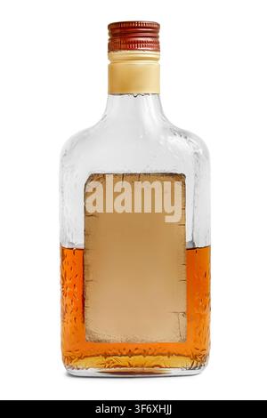 Half full cognac bottle isolated on white background Stock Photo