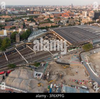 Hs2 Size Train Aerial view of heavy machinery clearing forest land for a new power ...