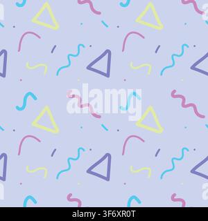 Hand drawn vector abstract graphic simple confetti seamless pattern in pastel colors isolated on pink background Stock Vector