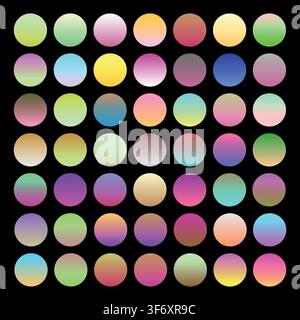 Rounded holographic gradient sphere button. Multicolor green purple yellow orange pink cyan fluid circle gradients, colorful soft round buttons or viv Stock Vector