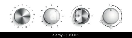 Realistic vector volume controlers on a white background. Vector volume balance knobs. Stock Vector