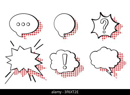 White speech bubbles with red shadows on transparent background in the style of comics. Stock Vector