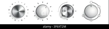 Realistic vector volume controlers on a white background. Vector volume balance knobs. Stock Vector