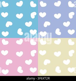 Simple hearts seamless pattern. Valentines day background. Flat design endless chaotic texture made of tiny heart silhouettes. White hearts at blue, p Stock Vector