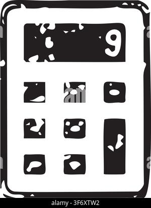 Pocket calculator clipart, Back to school vector art icon, Desk calculator vector icon with stamp texture for math education, finance apps Stock Vector
