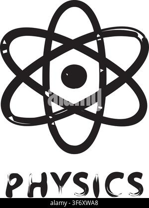 Physics atom vector icon in vintage grunge stamp style for STEM education and science lessons, Back to school vector art icon Stock Vector