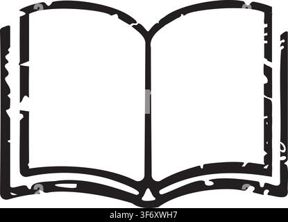 Open book vector icon in distressed rubber stamp style for education websites and reading resources, Back to school vector art icon Stock Vector