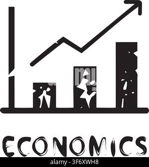 Economics subject diagram bar chart vector icon with stamp texture for business education and finance lessons, Back to school vector art icon Stock Vector