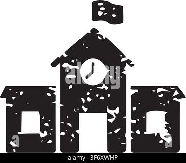 School building vector icon with distressed ink stamp texture for education websites and campuses, Back to school vector art icon Stock Vector