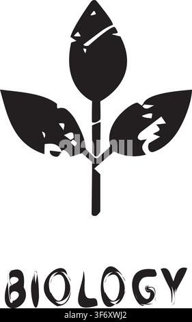 Biology subject three leafed plant vector icon with stamp texture for science lessons and education resources, Back to school vector art icon Stock Vector
