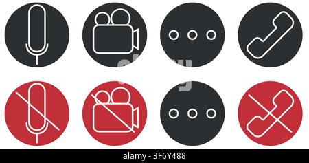 Set of Video call icons. Video conference. Collections buttons of on-line video chat app, internet talk, call technology. Web app ui display template. Stock Vector
