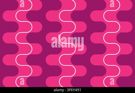 Seamless vector pattern with curved lines on pink background. Simple retro wallpaper design. Decorative wavy fashion textile. Stock Vector
