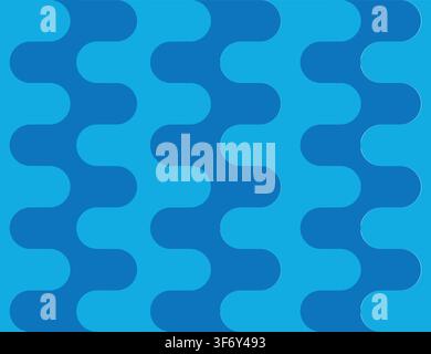 Seamless vector pattern with curved lines on blue background. Simple retro wallpaper design. Decorative wavy fashion textile. Stock Vector