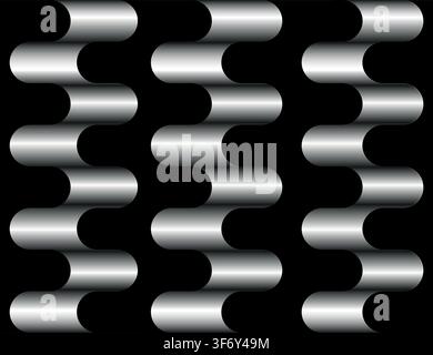 Seamless vector pattern with curved lines on black background. Simple retro wallpaper design. Decorative wavy fashion textile. Stock Vector