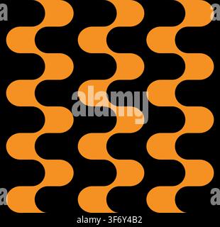 Seamless vector pattern with curved lines on black background. Simple retro wallpaper design. Decorative wavy fashion textile. Stock Vector