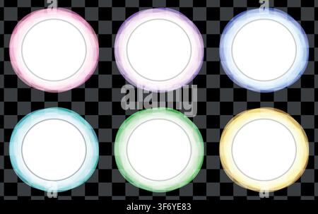 Color round shape banners and abstract colorful rainbow graphic design elements. Vector watercolor brush frames, modern color gradient creative backgr Stock Vector