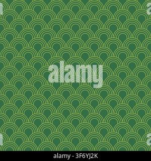Seamless green and yellow simple art deco wave scales pattern vector. Stock Vector