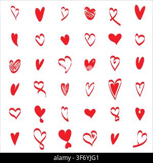 Vector redhearts set. Hand drawn. Stock Vector