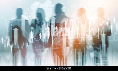Business chart shows stock exchange activity with people in background Stock Photo