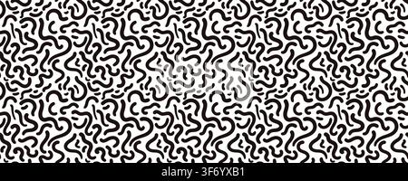 Seamless vintage coral irregular pattern. Monochrome abstract organic algae or worm wavy forms with fluid movement. Repeat bg with retro texture. Bw t Stock Vector