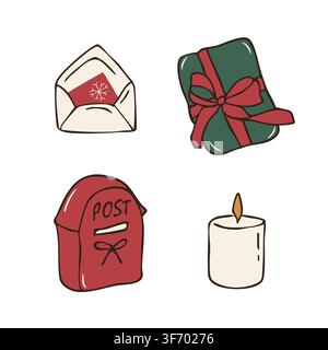 Hand drawn Christmas mail and gift elements set vector doodle illustration Stock Vector