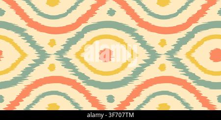 Vector seamless ikat ogee pattern in vintage style. Retro pattern of abstract eyes. Stock Vector
