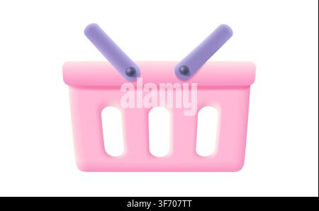 Vector pink shopping basket in realistic 3d style. Vector illustration of pink shopping basket on isolated background. Stock Vector