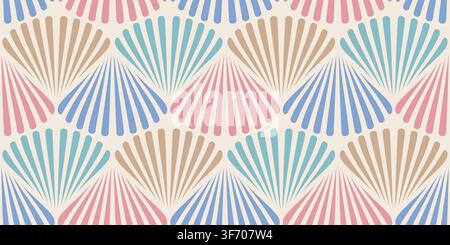 Retro seamless marine pattern with colorful shells. Vintage geometric pattern of shells in 60s style. Stock Vector