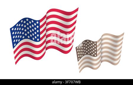 Vector set icon of flag of USA for American Memorial or Veterans day in retro style. Vector illustration of a american flag in vintage style. Stock Vector
