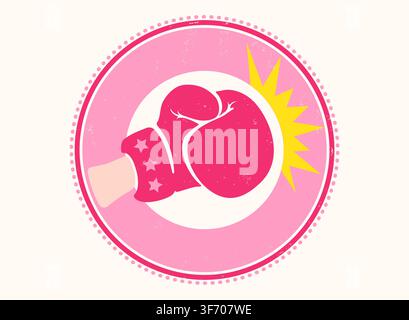 Vector vintage logo for female boxing club. Retro vector emblem for woman boxing with pink glove. Stock Vector