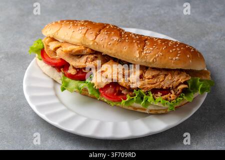 Traditional Turkish Chicken Doner Kebab Sandwich or Greek Gyros Stock Photo