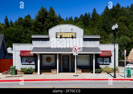 Boulder Creek Sheriffs Office historic building on Big Basin Way California USA with redwoods Stock Photo