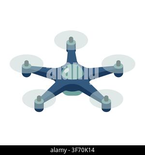 Isometric blue drone with five propellers vector illustration of an unmanned aerial vehicle isolated on white background white background isolated Stock Vector