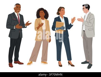 Four professionals converse in a dynamic scene Stock Vector